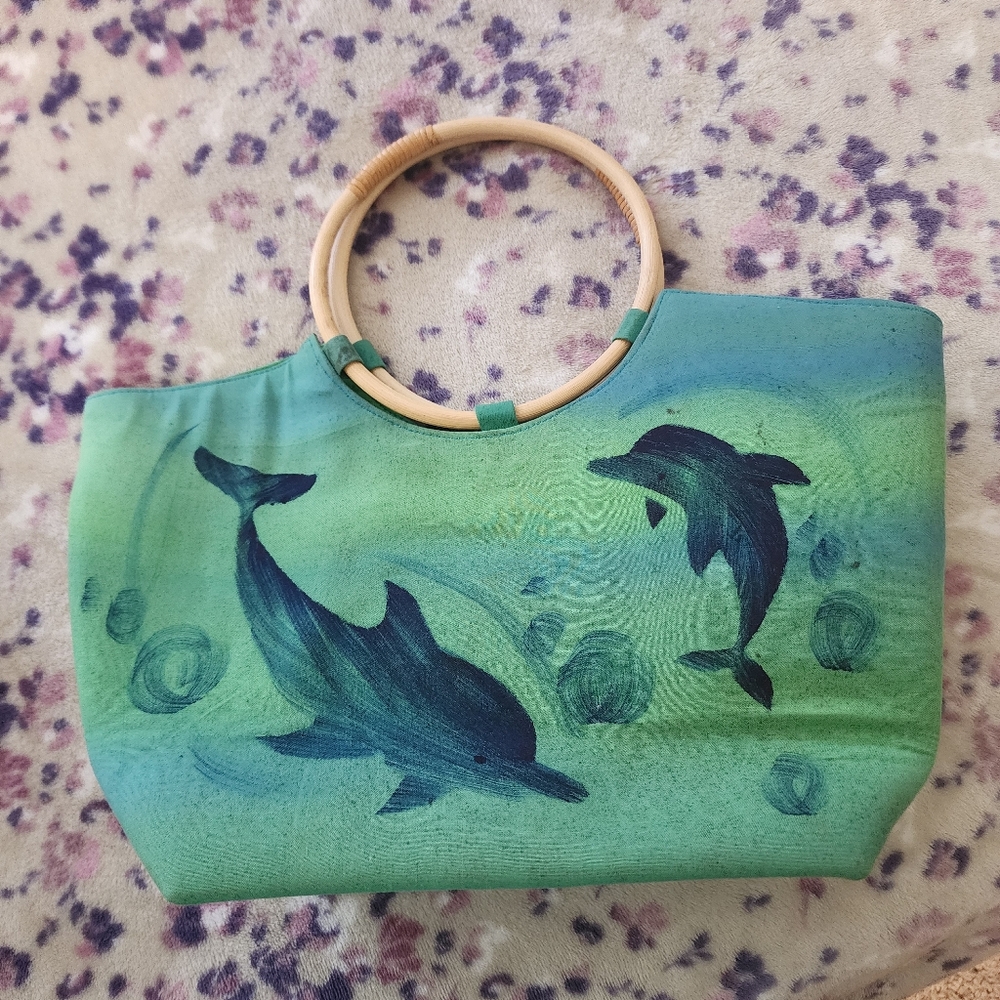 Green Dolphin Print Women's Bag